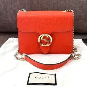 Authentic Gucci Interlocking GG Small Calfskin leather Crossbody bag orange